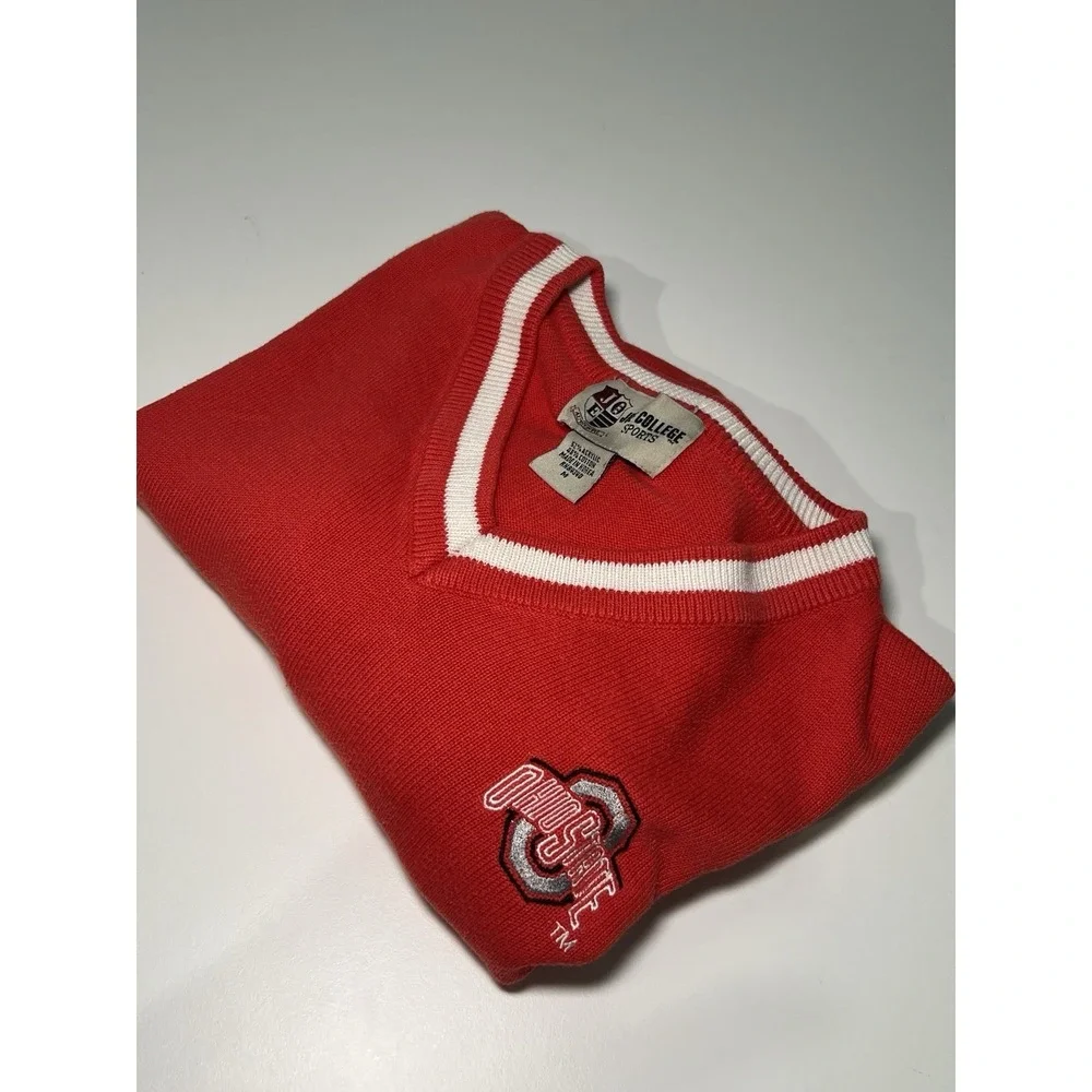 VINTAGE OHIO STATE Buckeyes V neck SWEATER Mens M Red White Joe College Preppy